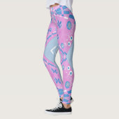 Bohemian Chintz Illustratie Roze Blauw Wit 2 Leggings (Links)