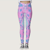 Bohemian Chintz Illustratie Roze Blauw Wit 2 Leggings (Voorkant)