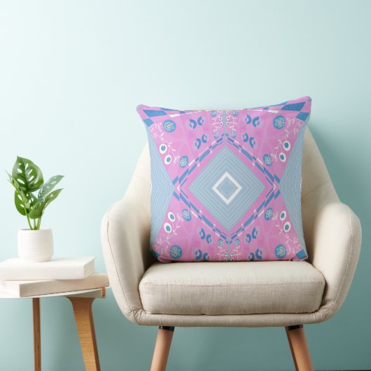 Bohemian Chintz Illustratie Roze Blauw Wit Kussen (Stoel)