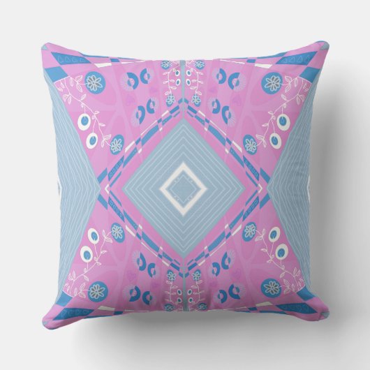 Bohemian Chintz Illustratie Roze Blauw Wit Kussen