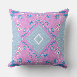 Bohemian Chintz Illustratie Roze Blauw Wit Kussen