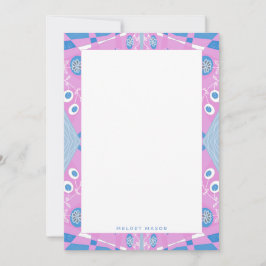 Bohemian Chintz Illustratie Roze Blauw Wit Naam Notitiekaartje