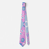 Bohemian Chintz Illustratie Roze Blauw Wit Stropdas (Voorkant)