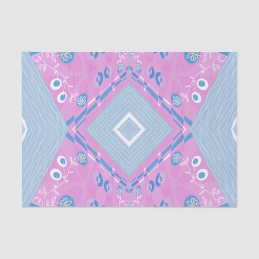 Bohemian Chintz Illustratie Roze Blauw Wit Tissuepapier (Voorkant)