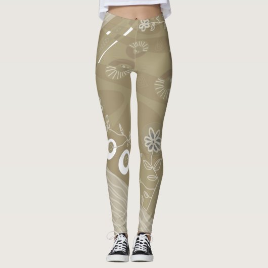 Bohemian Chintz Illustratie Stoffig Neutraal Bruin Leggings (Voorkant)