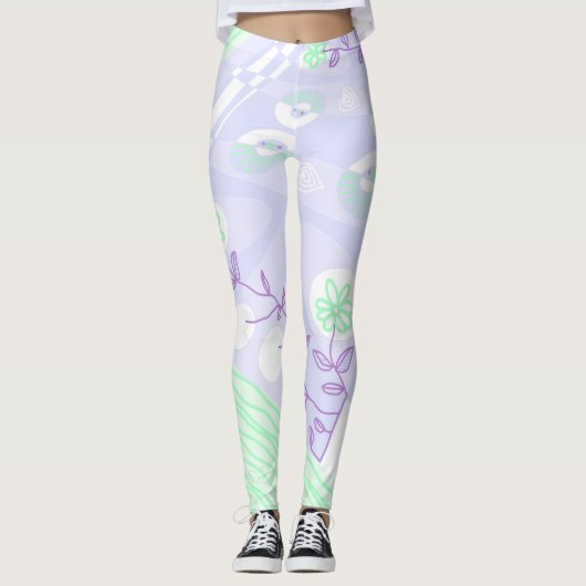 Bohemian Chintz illustratiepastel Paarse groen Leggings (Voorkant)
