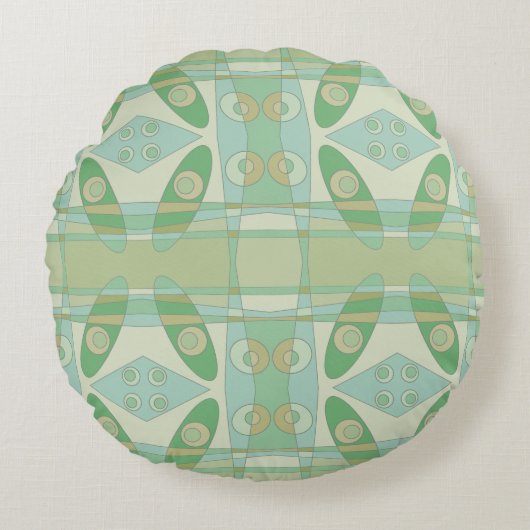 Bohemian Chintz New Green Olive Rond Kussen (Voorkant)