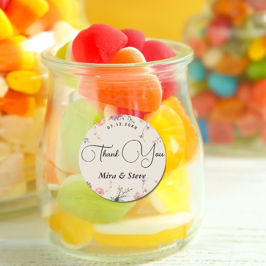 Bohemian chique bloemen dank u bruiloft ronde sticker