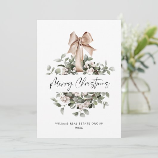 Bohemian Christmas Wreath Corporate Groet Feestdagenkaart (Staand voorkant)