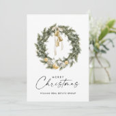 Bohemian Christmas Wreath Corporate Groet Feestdagenkaart (Staand voorkant)