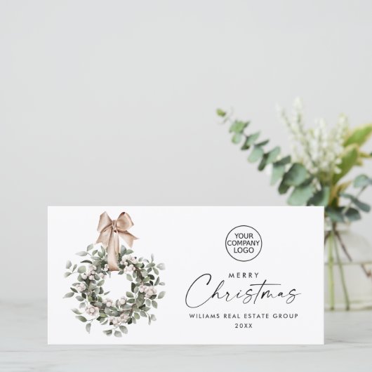 Bohemian Christmas Wreath Corporate Groet Feestdagenkaart (Staand voorkant)