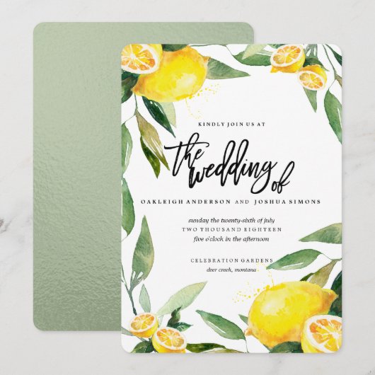 Bohemian citroen en verlaat bruiloft uitnodiging (Voorkant / Achterkant)