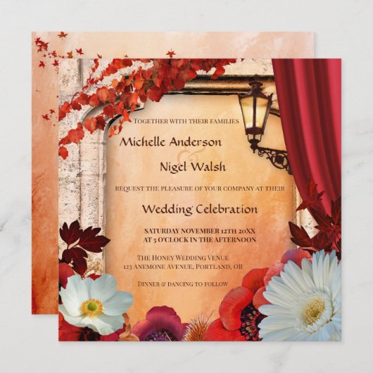 Bohemian Classic Fall Wedding Invitation Kaart (Voorkant / Achterkant)