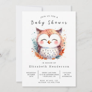 Bohemian Classic Owl Baby shower Kaart