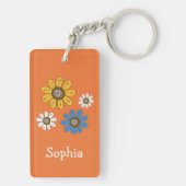 Bohemian Colorful Flowers Eigen naam Sleutelhanger (achterkant)