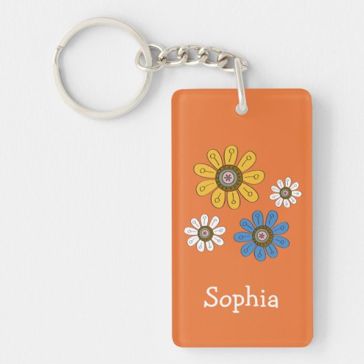 Bohemian Colorful Flowers Eigen naam Sleutelhanger (Voorkant)