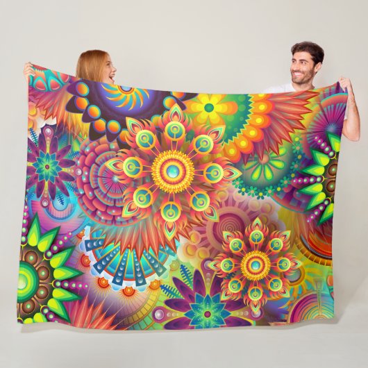 Bohemian Colorful Retro Hippie Psychedelic Blanket Fleece Deken (In situ)