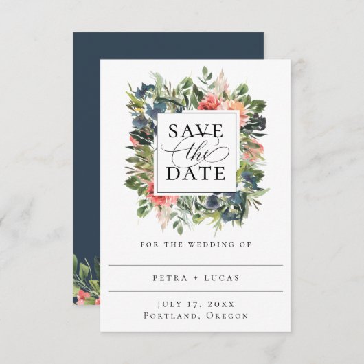 Bohemian Coral Floral Lijst Save the Date Aankondiging (Voorkant / Achterkant)