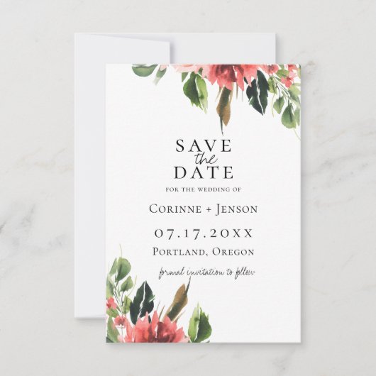Bohemian Coral Floral Save the Date Aankondiging (Voorkant)