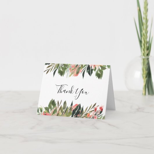 Bohemian Coral Floral trouwfoto dank u kaart (Voorkant)