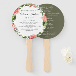 Bohemian Coral Floral Trouwprogramma Hand Fans Handwaaier