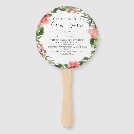 Bohemian Coral Floral Trouwprogramma Hand Fans Handwaaier (Voorkant)