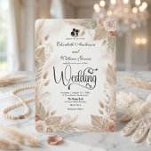 Bohemian Cream Chic Floral Rustic Wedding Kaart