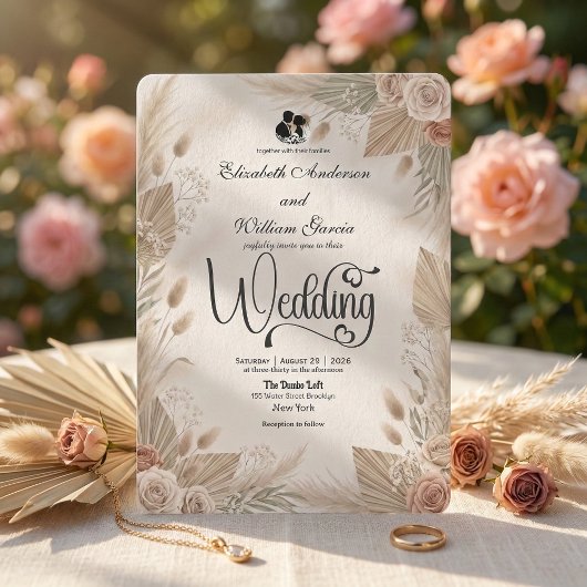 Bohemian Cream Chic Floral Rustic Wedding Kaart