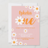 Bohemian Daisy 1st Birthday Party Dusty Roos Cute Kaart (Voorkant)