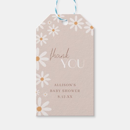 Bohemian Daisy Baby in Bloom Baby shower Dank u Cadeaulabel (Voorkant)