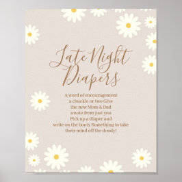 Bohemian Daisy Floral Baby Late Night Diapers Sign Poster