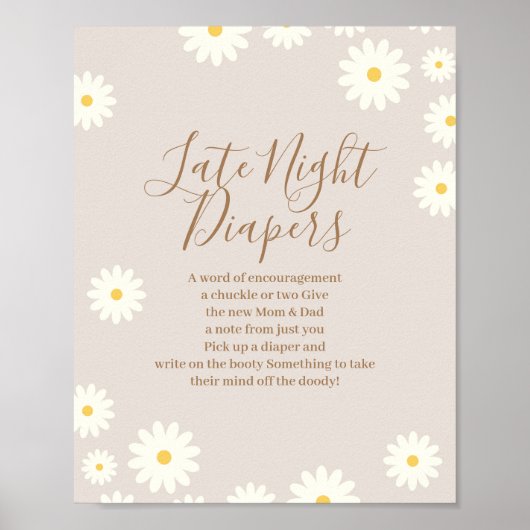 Bohemian Daisy Floral Baby Late Night Diapers Sign Poster (Voorkant)