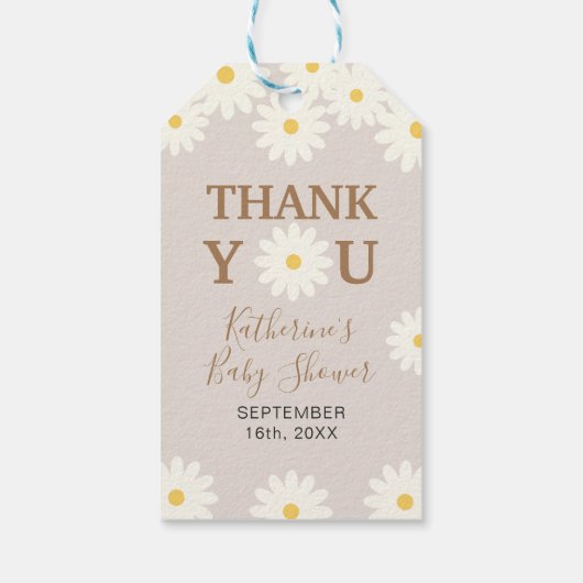 Bohemian Daisy Floral Baby shower Dank u wel Cadeaulabel (Achterkant)
