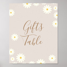 Bohemian Daisy Floral Baby shower Gifts Table Sign Poster