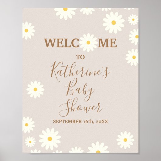 Bohemian Daisy Floral Baby shower Welkomstteken Poster (Voorkant)