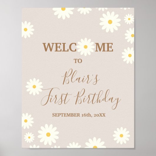 Bohemian Daisy Floral Birthday Welcome Sign Poster (Voorkant)