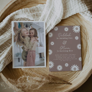 Bohemian Daisy Photo Joint Birthday Invitation Kaart