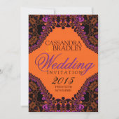 Bohemian Damask Lace Vibrant Wedding Invitting Kaart (Voorkant)