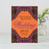 Bohemian Damask Lace Vibrant Wedding Invitting Kaart (Staand voorkant)