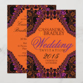 Bohemian Damask Lace Vibrant Wedding Invitting Kaart (Voorkant / Achterkant)