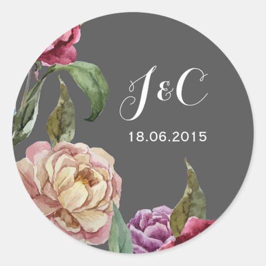 Bohemian Dark Floral bruiloft uitnodiging Stickers (Voorkant)