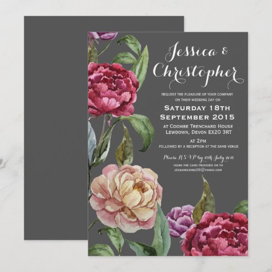Bohemian Dark Floral Custom Wedding Invitations Kaart (Voorkant / Achterkant)