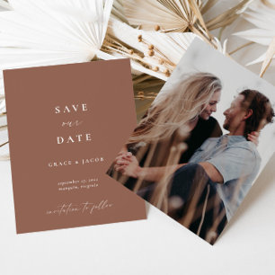 Bohemian Dark Mauve Script Foto Save The Date
