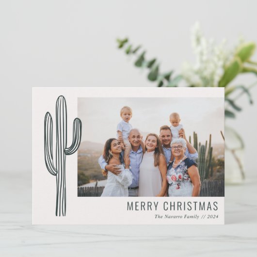 Bohemian Desert Cactus Family Foto Holiday Kaart (Staand voorkant)
