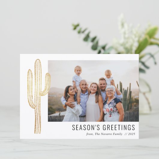 Bohemian Desert Cactus Family Photo Holiday Card Feestdagenkaart (Staand voorkant)