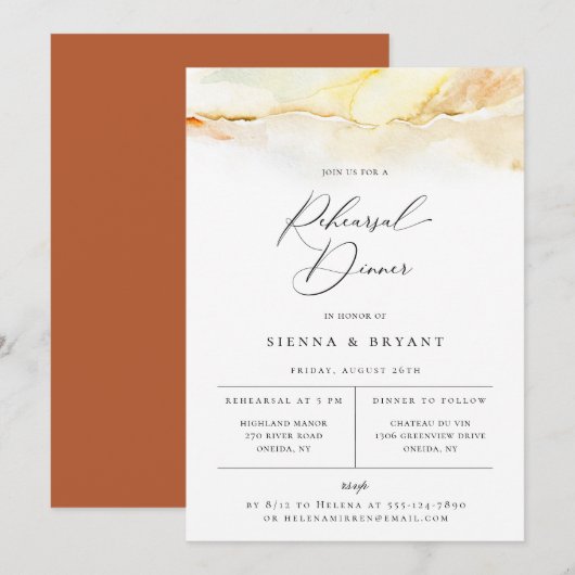 Bohemian Desert Waterverf Rehearsal Dinner Aankondiging (Voorkant / Achterkant)