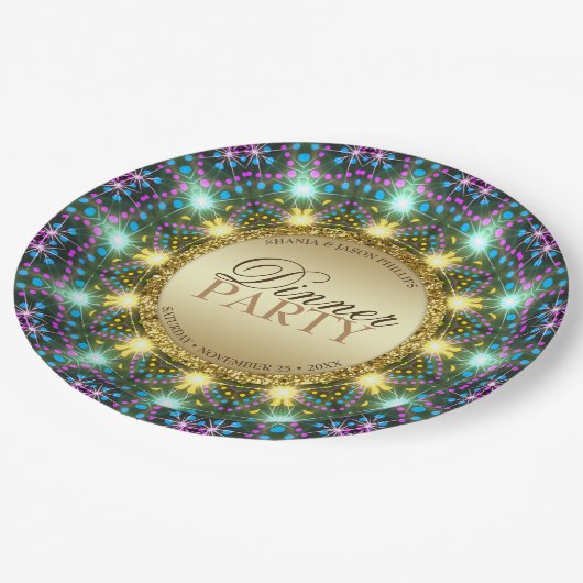 Bohemian Dinner Party Gold Black, heldere kleuren Papieren Bordje (Gekanteld)