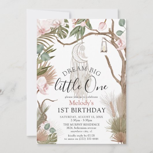 Bohemian Dream Big Boho Botanical 1ste verjaardag Kaart (Voorkant)