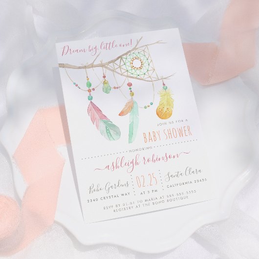 Bohemian Dream Catcher Baby Girl Shower Kaart