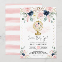Bohemian Dreamweaver Navy Blush Gold Baby shower Kaart